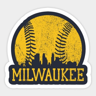 Vintage Milwaukee Downtown City Skyline Baseball For Game Day Sticker